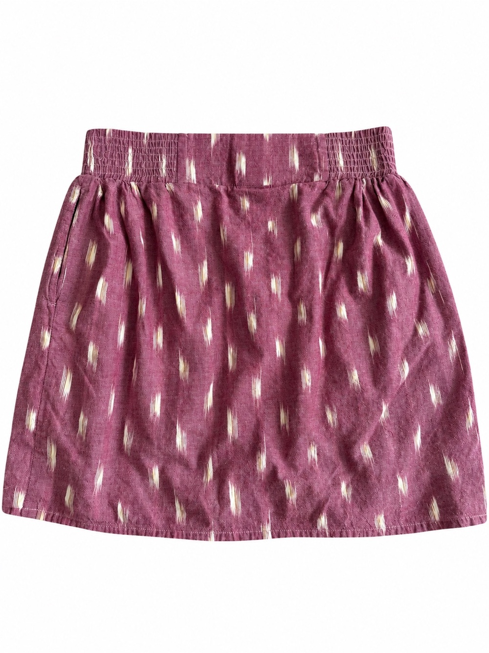 KAVU Cedar Mini Skirt Women Size S Ikat Print Cotton Smocked Waist